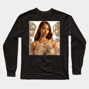 Portrait comics art of a beautiful black woman with tatoos Long Sleeve T-Shirt